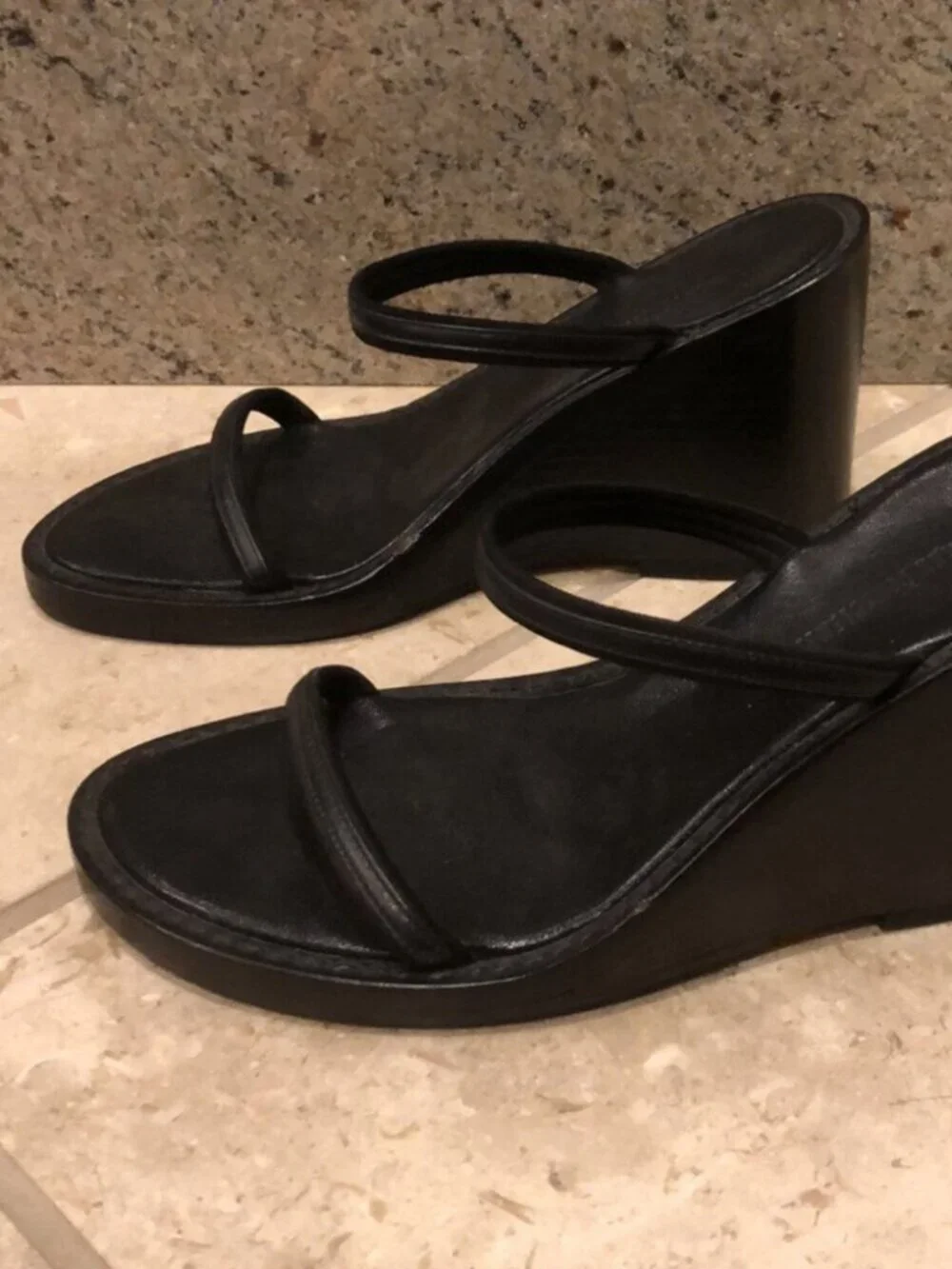 Vintage Ann Demeulemeester 90s minimalist double strap platform wedge clog mule